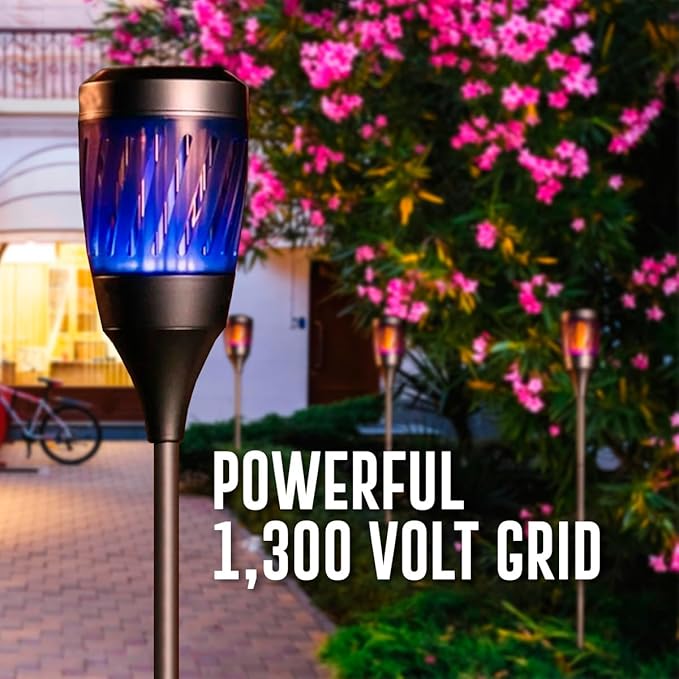 Solar Tiki Torch Lantern ZapperFlying Control with Realistic Flickering Flame Accent Light Solar Powered Rechargeable Garden Lamp (Tiki Metal)