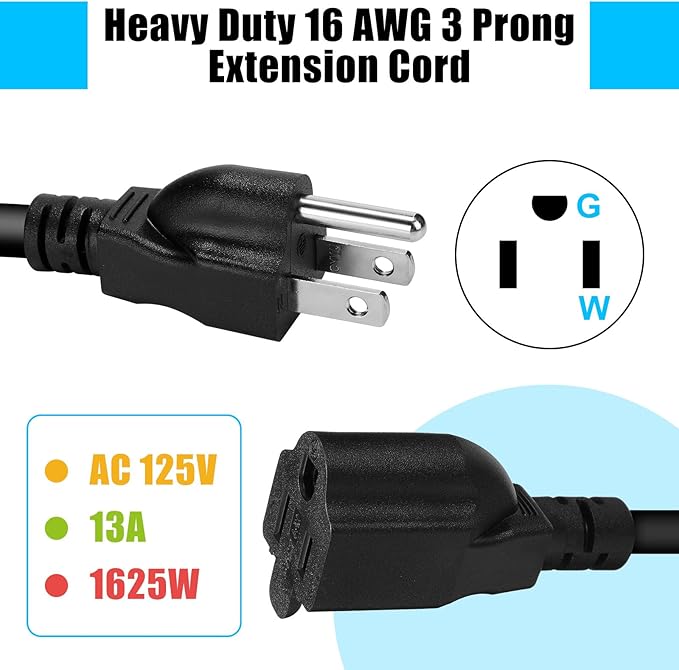 Kanayu 15 Pack 6 ft Outdoor Extension Cord Heavy Duty Black Extension Cord with 3 Prong 16 AWG SJW Heavy Duty Power Cable Weather Resistant