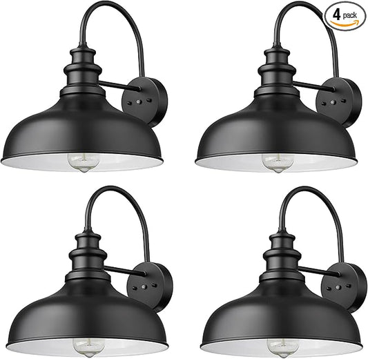 Bestshared Dusk to Dawn Sensor Farmhouse Barn Light, Outdoor Wall Sconce, Outdoor Wall Lantern for Porch, Exterior Light Fixtures Porch Lights (Black+White, 4 Pack)