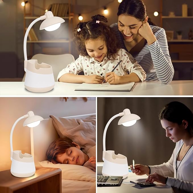 Vipsuh USB LED Desk Lamp with Phone Holder, Pen Stand, Flexible Gooseneck & Rechargeable Battery for Office, Study, Bedroom