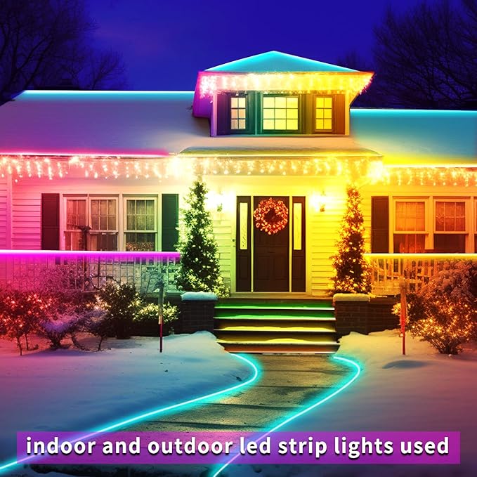 400ft Outdoor LED Strip Lights Waterproof,IP68 Outside Led Light Strips Waterproof with Remote/APP Control,Music Sync RGB Led Rope Lights for Bedroom Staircase Party（2 Rolls of 200ft）