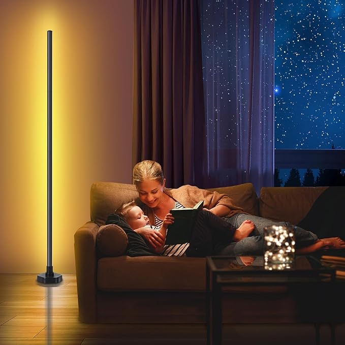Corner Floor Lamp - Smart RGB LED Corner Lamp with 16 Million DIY Colors, Music Sync, Timer, Silicone and Aluminum, More Than a Light – Your Ambient Genius in Living Rooms Bedrooms Gaming Room