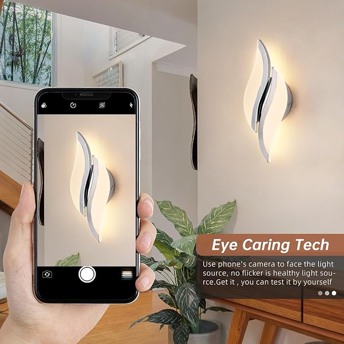 CANEOE Modern LED Wall Sconce 3000K Warm White Indoor Wall Light Fixtures Acrylic Wall Sconce Lighting for Living Room Bedroom Bedside Bathroom Hallway Stairway Wall Lamp (Chrome, 1 Pack, 3000K)