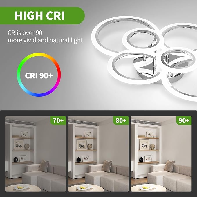 Modern LED Ceiling Light Fixture, 6 Rings Dimmable Flush Mount Ceiling Light with Remote, Acrylic Close to Ceiling Lighting Fixture for Low Ceiling Living Room Bedroom Kitchen (6 Heads)