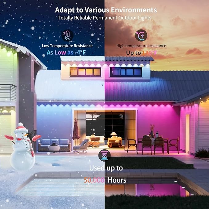Permanent Outdoor Lights, 100ft with 72 LED Lights, IP67 Waterproof, 75 Scene Modes for Patio, Eave, Outdoor Decor, Compatible with Alexa, Google Assistant, White