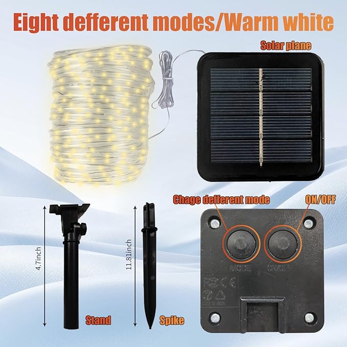 Fairy Light Solar Outdoor 33Ft 100 LED Rope Lights for Outside 8 Modes Warm White Solar Fairy Lights for Patio Fence Party Garden Yard Home Holiday Tree Outdoor Decoration