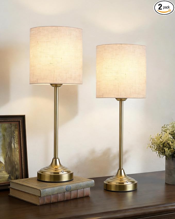 Rechargeable Table Lamp, 2-Pack, 8000mAh, Dimmable, Ambient Light, 2700K, Touch Control, Portable, LED, Wireless, Cordless, Battery Operated, Desk Lamp, Kitchen Lamp, Fabric Shade, for Dining Room