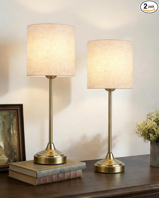 Rechargeable Table Lamp, 2-Pack, 8000mAh, Dimmable, Ambient Light, 2700K, Touch Control, Portable, LED, Wireless, Cordless, Battery Operated, Desk Lamp, Kitchen Lamp, Fabric Shade, for Dining Room