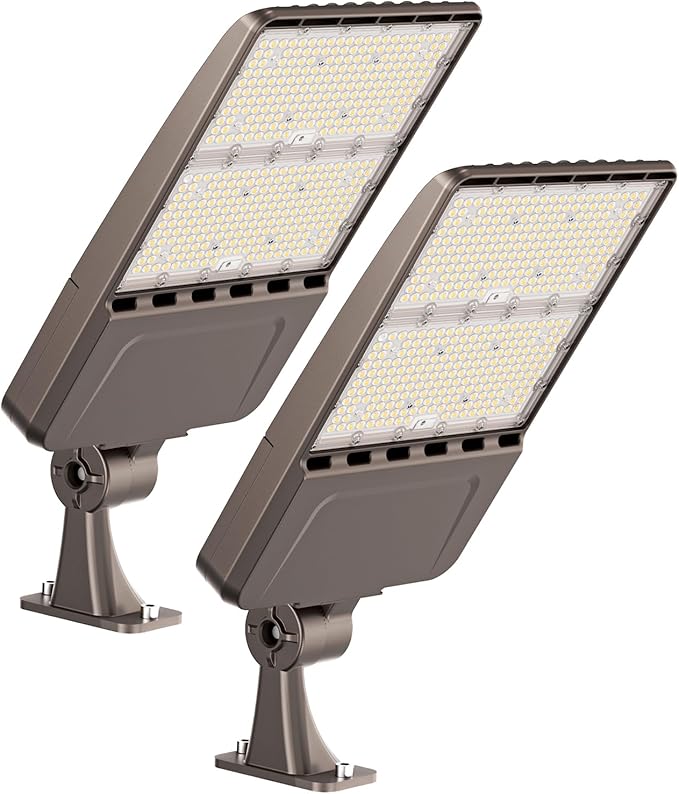 YXL LED Parking Lot Light, Dusk to Dawn Photocell,42000LM 5000K Daylight, IP65 Waterproof Parking Lot Light for Street Roadway (300W Arm 2pack)