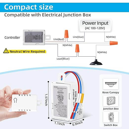Wireless Dimmer Switch, 2 Remote Light and 1 Receiver kit, Work with Alexa Voice Control, Smart Wall Switch Lighting Fixture for Dimmable LED/CFL INC/HAL Bulb of Ceiling Pendant Lamps, ETL Listed