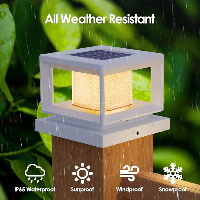 Mlambert 4 Pack Solar Post Lights Outdoor, Waterproof Fence Cap for Deck, 4x4 6x6 Wooden Vinyl Outdoor Lights with Shinning Effect, White