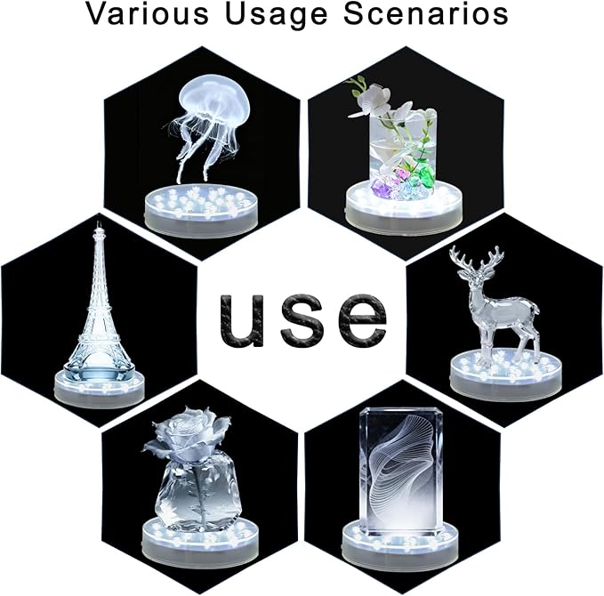LARDUX Pack of 4 Led Light Base - 6 Inch Round Display Pedestal Light Stand Plate Flat for 3D Crystal Cube Glass Art Acrylic Statues - USB Charge or Battery Powered