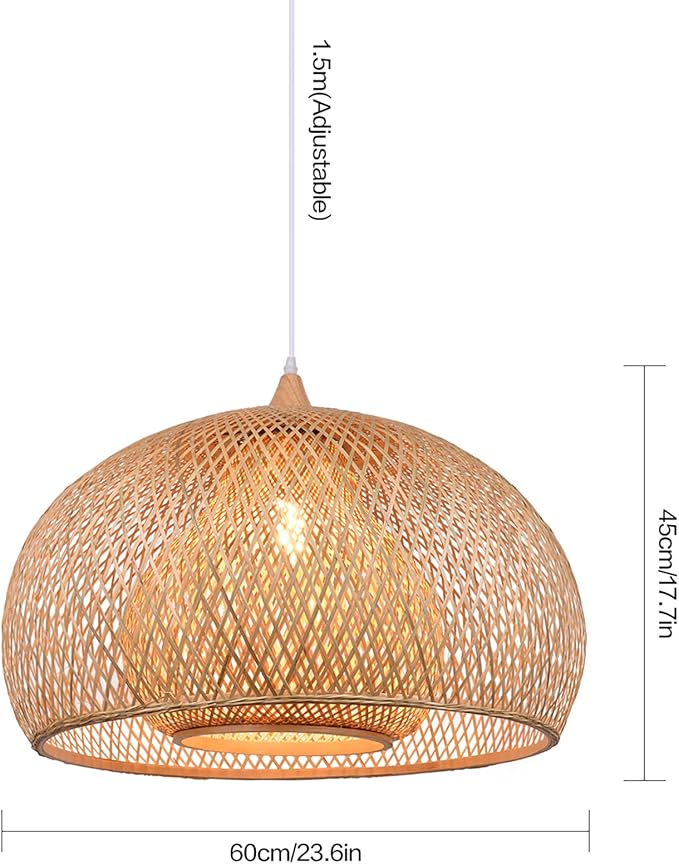 Arturesthome 1 Light Weaving Bamboo Pendant Light for Kitchen Island, Wicker Chandelier,Handmade Woven Hanging Ceiling Light Lampshade for Living Room Bedroom