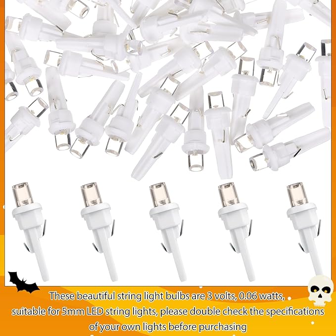 Honoson 180 Count 5 mm LED Halloween Replacement Bulbs Bulk Wide Angle Christmas Light Xmas Tree String Replacement Festival Light Decoration (White Base with Warm White Bulb)