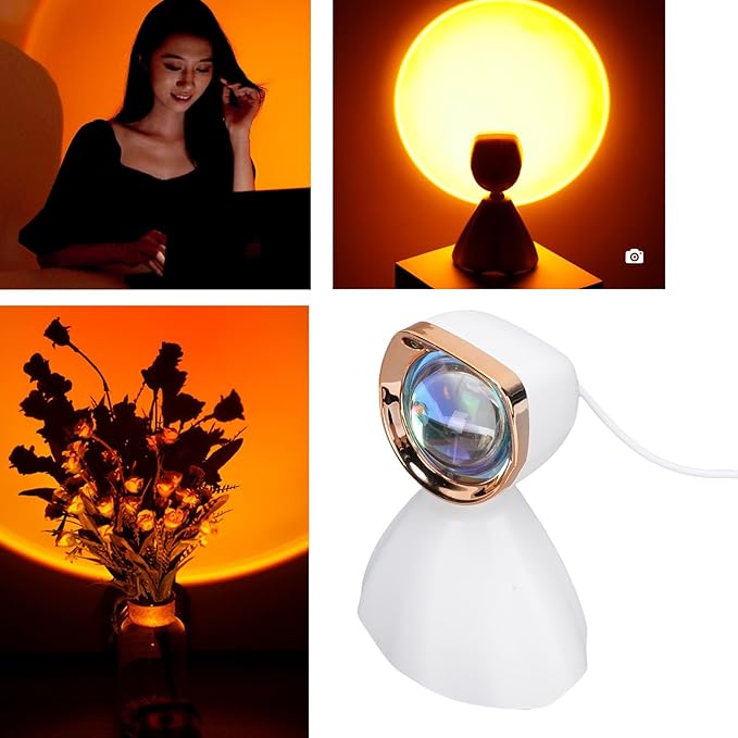 Sunset Light USB Powered Ambient Projection Lamp for Bedroom, Indoor Decoration, Selfie Background - Warm Ambiance, Compact Design, Versatile Use