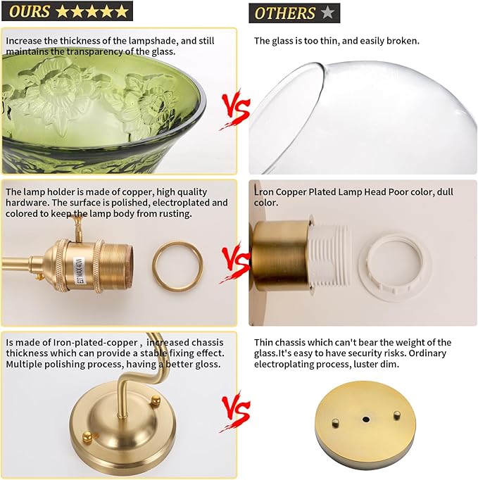 Battery Operated Wall Sconce Set of 2, Vintage Rechargeable Wall Lights with Green Morning Glory Glass Shade, Wireless Indoor Wall Lamp with Remote for Bedroom Living Room Bathroom