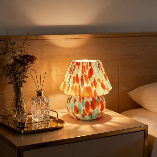 Creative Table lamp, Cute Mushroom Shape, Glass, Medieval Style, Three Lighting Modes, Suitable for bedrooms, Kitchens, Dining Rooms, Living Rooms, and Bookshelf Decoration (Style B)