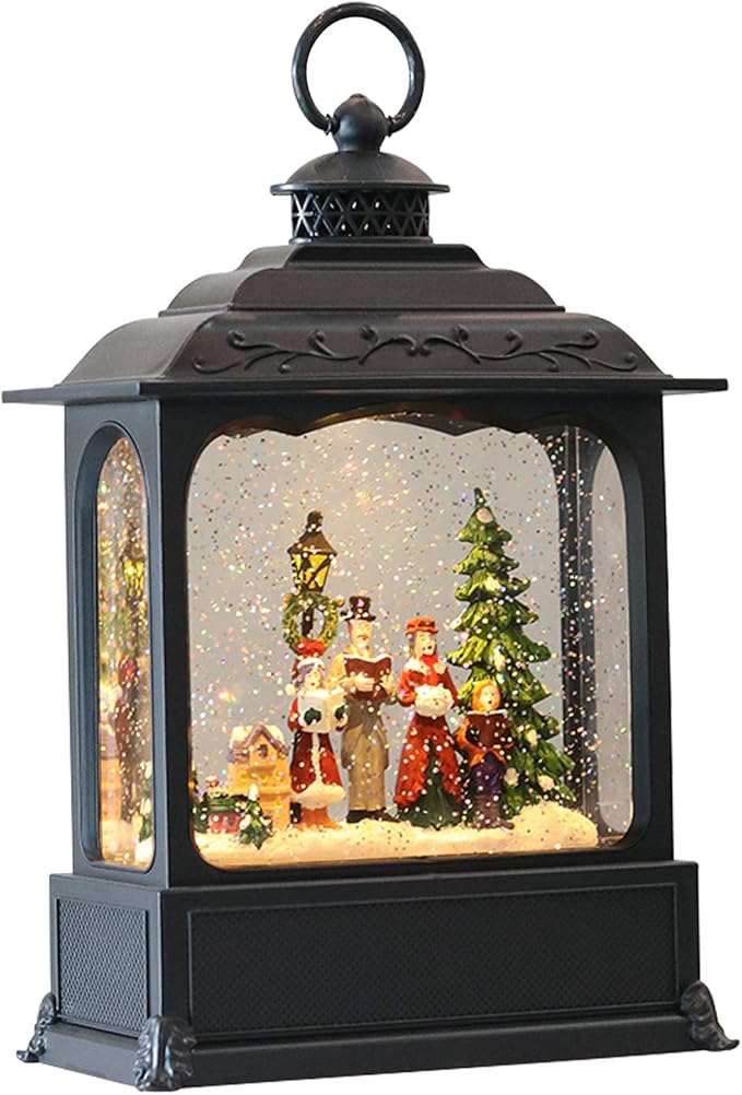 Eldnacele Musical Snow Globe Lantern with Timer, Lighted USB/Battery Operated Swirling Singing Water Glittering Lantern, Snow Globes for Adults and Kids Christmas Decoration- Carolers