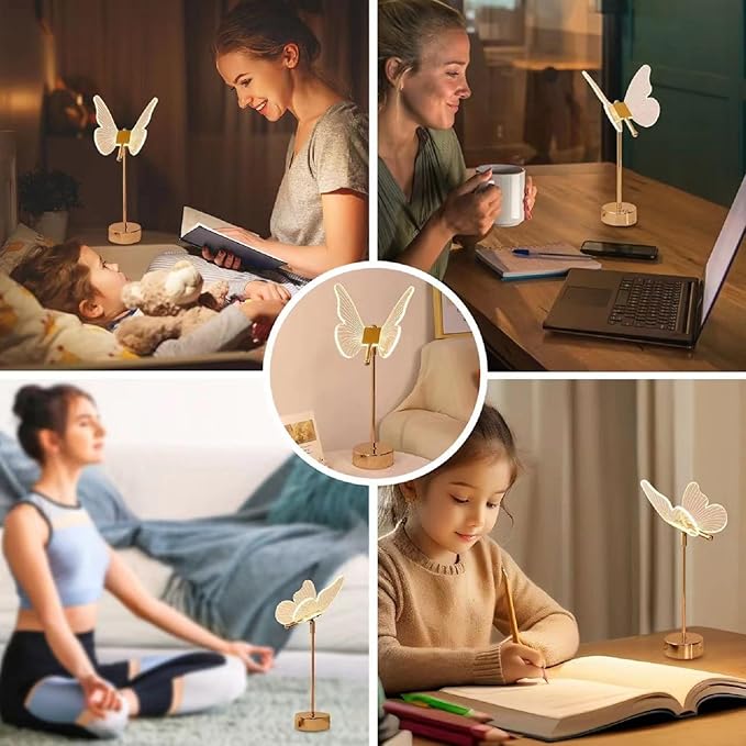 Butterfly Table Lamp,Tricolor Butterfly Lamp for Nightstand,3 Way Dimmable Butterfly Bedside Lamps, Acrylic Butterfly Touch Lamp for Living Room Bedroom Home Decor,Gold