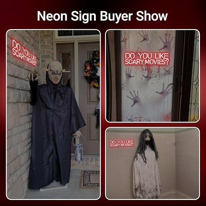 Do You Like Scary Movies Neon Sign Horror Cinema Neon Signs for Wall Decor LED Night Light for Escape Room Bar Club Party Teen Boy Man Cave Game Gothic Halloween Decoration