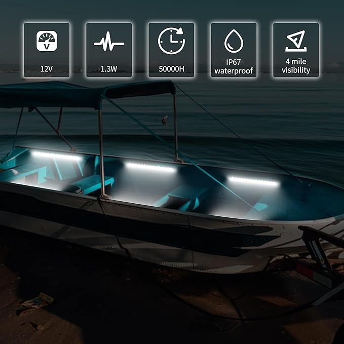 LED Boat Interior Lights, Boat Led Strip Lights Marine Led Lighting Waterproof Strip Night Fishing Lights for Yacht Fishing Pontoon,2 Pcs
