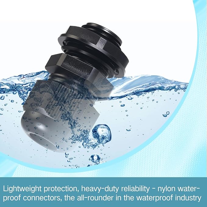 25 Pcs 3/8" NPT Black Nylon Cable Gland, Waterproof IP68 Adjustable Locknut Cable Diameter Waterproof Connectors Black Cord Grip