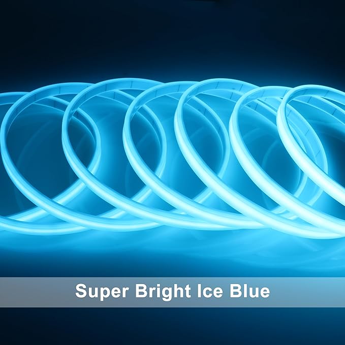 COB LED Strip Lights Waterproof IP67 Ice Blue DC12V 16.4ft/5m 480LEDs/m 8mm Cuttable LED Rope Lights for Outdoor Pools Holiday Party DIY Decor