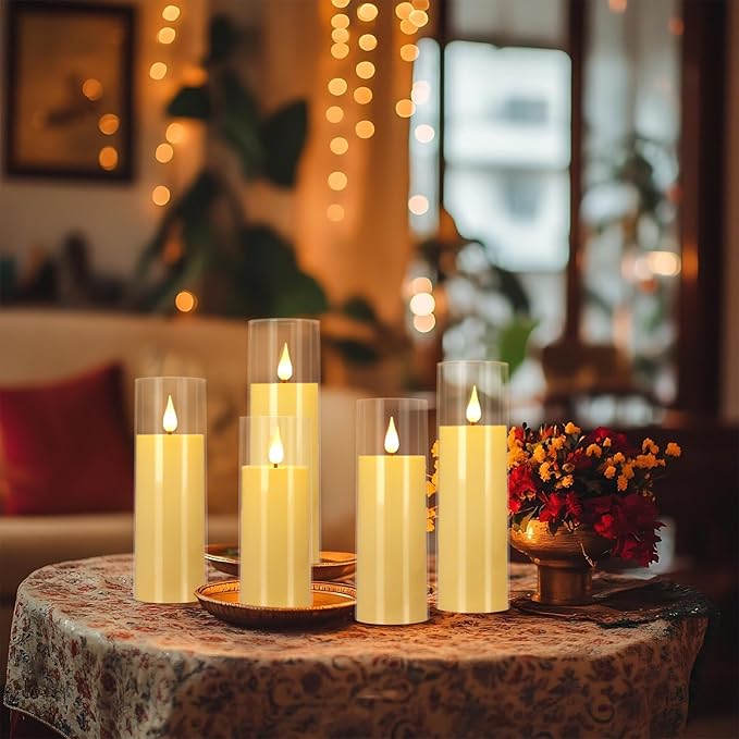 Flickering Flameless Candles Battery Operated with Remote,Led Pillar Candles with Realistic Moving Wick Candles for Halloween,Christmas,Home Decor Pack of 24 (D2.2 xH 5" 6" 7")(Ivory)