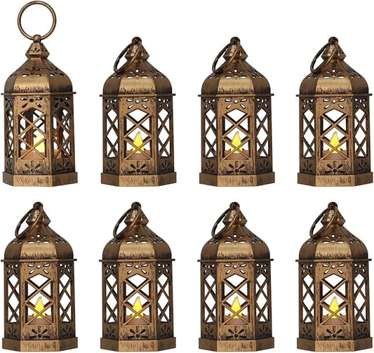 LLQ Mini Lantern for Centerpieces, (8Pack-5Inch) Vintage Lanterns Decorative, Small Hanging Lantern for Halloween Decorations, Christmas Centerpieces for Tables, Wedding Garden Party Decorations