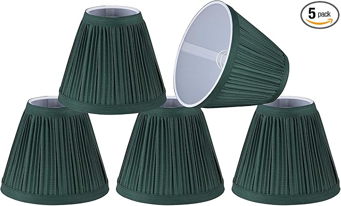 Aspen Creative 33123-5 Small Pleated Empire Shape Chandelier Clip-On Lamp Shade, Hunter Green, 3" Top x 6" Bottom x 5" Slant, 5 Pack