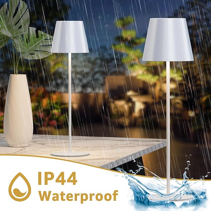 uuffoo 2 Pack Cordless Table Lamp Rechargeable 5000mAH Battery Operated Lights Touch Control LED Portable Desk Lamps 3 Color Dimming for Outdoor Coffee Bedroom Kitchen (Silver+White)