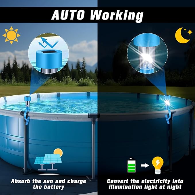 12 Pcs Pool Waterproof Solar Lights for Above Ground Pools Solar Pool Side LED Lights Frame Pool Decoration at Night for Swimming Pool Trampoline Outdoor Decor(Warm White Lights)