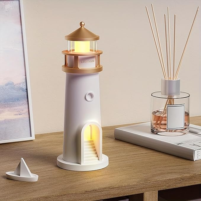 Moon Lighthouse Projector Night Light with Motion Sensor - Rechargeable LED Galaxy Table Lamp, Moon Lamp for Kids, Bedroom, Nursery Decor - Perfect Christmas, Birthday Gift for Boys & Girls