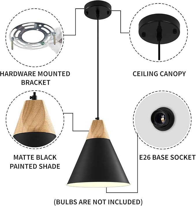 Black Pendant Light 3 Packs,9.4inches- Farmhouse Pendant Light, Kitchen Pendant Lights, Industrial Pendant Lighting, Kitchen Pendant Lights for Office, Bedroom, Living Room, Kitchen Island