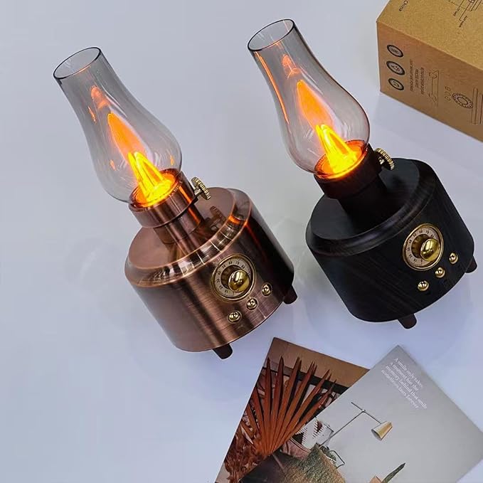 AVEKI Vintage Kerosene Table Lamp with Bluetooth Speaker, Infinitely Dimmable Rechargeable LED Lights for Bedroom, Waterproof Bedside Lamps for Camping Party Home Decor Gift (Vintage Copper)