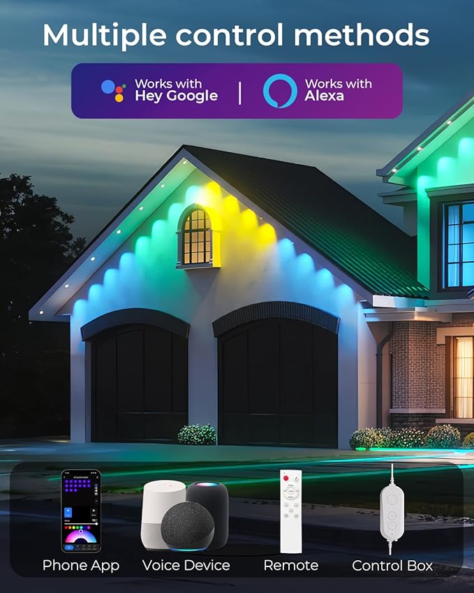 CINOTON Permanent Outdoor Lights Pro 200ft, Smart RGBCW Eaves Lights with 120 LEDs, IP67 Waterproof, 111 Scene Modes for Daily and Festival, Halloween Christmas Holiday Decor, APP/Voice/Remote Control