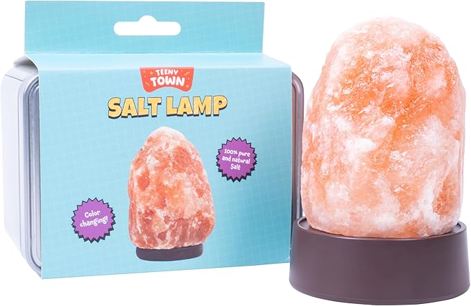 Fizz Creations Teeny Town Miniature Himalayan Salt Lamp – Battery-Operated LED Mood Light with Carry Case – Ideal for Desktops, Coffee Tables, and Small Spaces – Natural Orange Glow