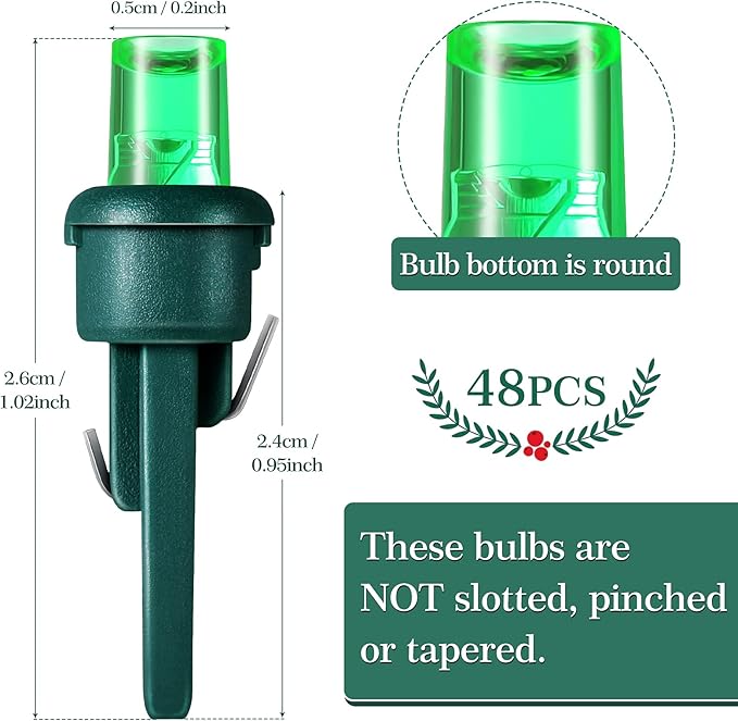 Honoson 48 Count 5 mm LED Halloween Replacement Bulbs Bulk Wide Angle Christmas Light Xmas Tree String Replacement Festival Light Decoration (Green Base with Multicolor Bulb)