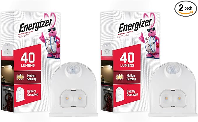 Energizer LED Motion-Activated Security Light, Battery Operated, 40 Lumens, Wireless, Indoor/Outdoor, Over-The-Door, Ideal for Entryway, Porch, Patio, Basement, Shed, Garage, 38184 (Pack of 2)