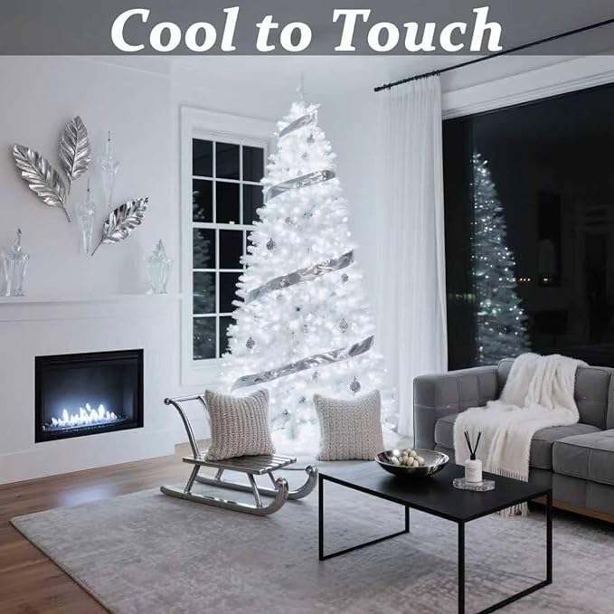 100 Counts LED Christmas Lights Outdoor - 50FT Cool White LED Christmas Lights Commercial Grade Outdoor Waterproof, White Wire Mini Plug in, 5mm Wide Angle Indoor for Xmas, Tree, UL Certified