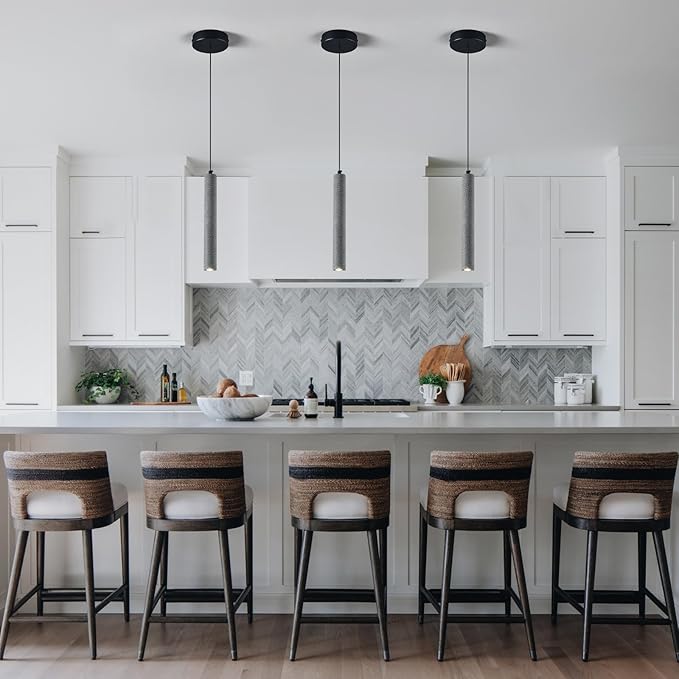 Concrete ﻿Linear Black Pendant Light,Modern Industrial Hanging Cement Pendant Lighting Fixture for Kitchen Island Dinning Room Bedroom Bedside Table Pendant Lights(3-Pack)