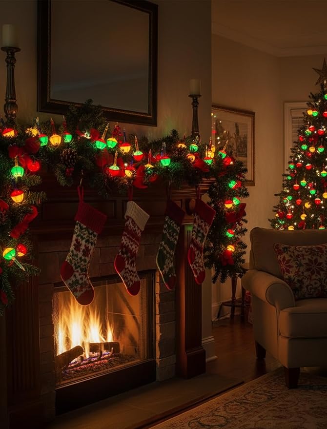 Multicolor Christmas Bubble Lights, 11Ft Vintage Outdoor Christmas String Lights with 8 Multicolor Bubble Lights, Vintage Christmas Decorations for Christmas Tree Mantel Windows House Holiday Decor