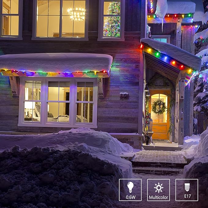 25 Pack C9 Led Christmas Lights Bulb, C9 Replacement LED Christmas Lights Outdoor Bulb, C9 Shatterproof Led Bulb for Christmas String Lights, E17 Base, Commercial Grade Multicolor Bulbs