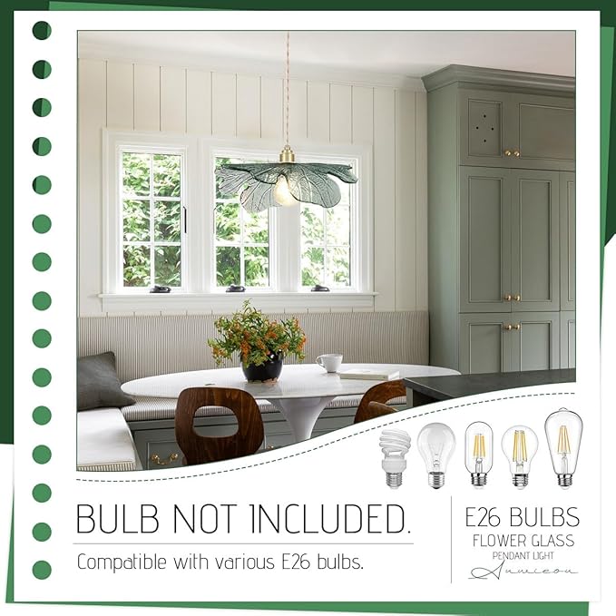 Farmhouse Vintage Pendant Lights Dark Green Glass Pendant Lighting Kitchen Island 1-Light Gold Pendant Light 15.74Inch Large Hanging Light fixtures with Glass Shade for Dining Room Bedroom