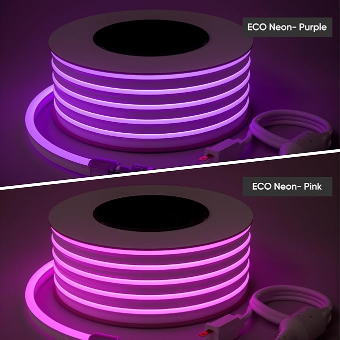 Shine Decor LED Rope Lights AC 120V, Connectable & Cuttable Dotless 120LEDs/M Eco Neon Strip Lighting, ETL IP65 Waterproof & Weather-Resistant for Home Commercial, 8x16mm, Purple, 32.8FT