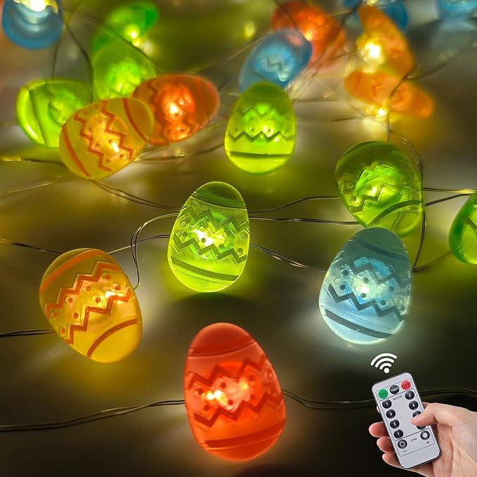 50 LED Easter Egg String Lights- 17FT Easter Fairy Lights with 8 Modes & Timer, Battery Operated Indoor/Outdoor Light for Egg Hunt Party, Spring Home Decor, Tree & Bedroom Decorations