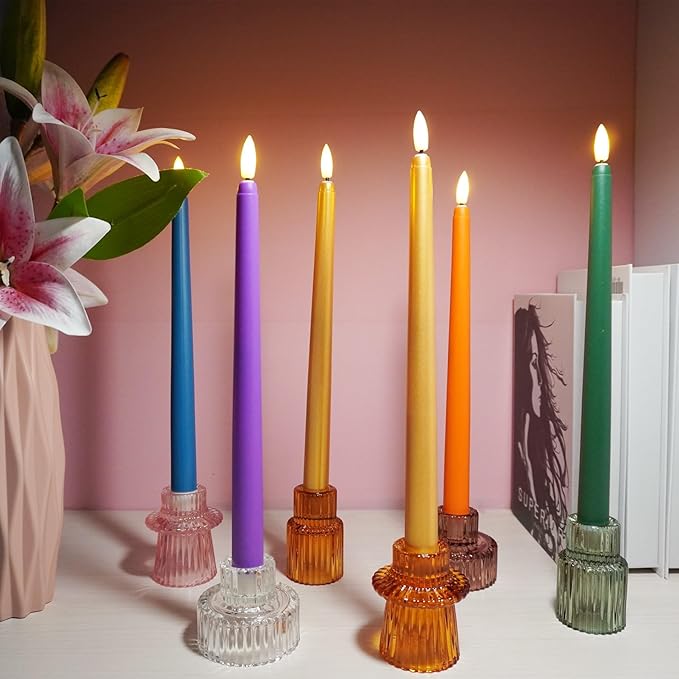 Gold Flameless Taper Candles with Remote, Flickering Christmas LED Candlesticks Battery Operated Set of 6