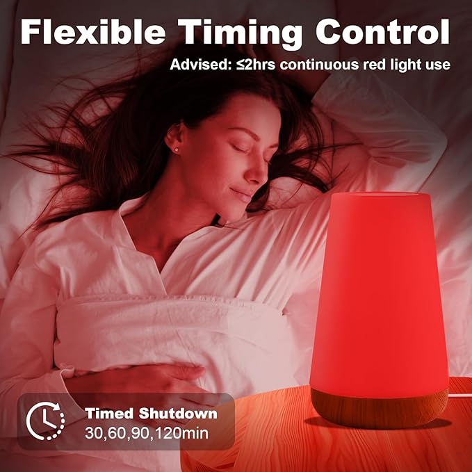 Red Night Light for Sleep, 670nm Night Lamp with White Light 3000K-6500K & Timer, Portable Red Reading Light for Bedroom, Touch/Remote Control, 360° Illumination, Stepless Dimmable, Hangable