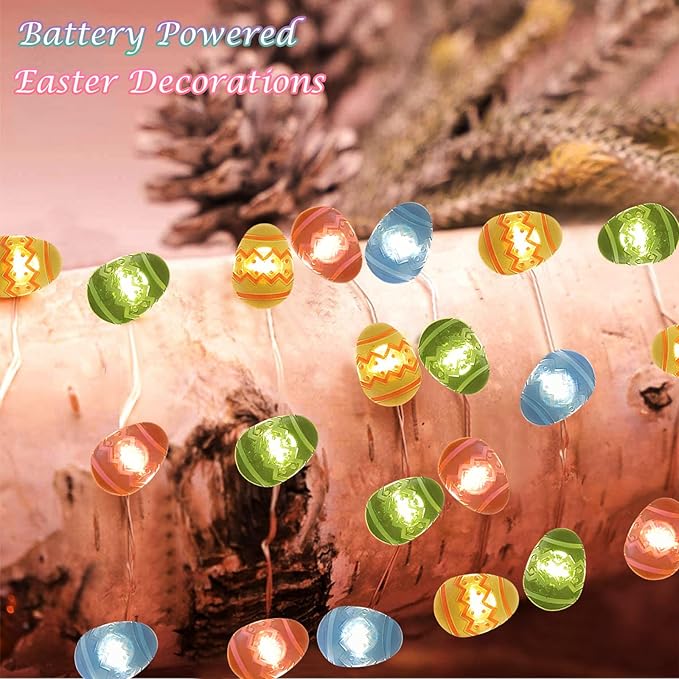 50 LED Easter Egg String Lights- 17FT Easter Fairy Lights with 8 Modes & Timer, Battery Operated Indoor/Outdoor Light for Egg Hunt Party, Spring Home Decor, Tree & Bedroom Decorations