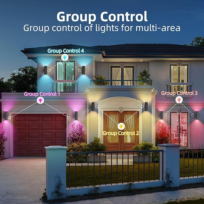 Smart Outdoor Wall Lights, RGBCW Exterior Light Fixture Dusk to Dawn Outdoor Lighting, Aluminum Color Changing Porch Lights, Ambiance Sconce, Compatible with Alexa Google Assistant